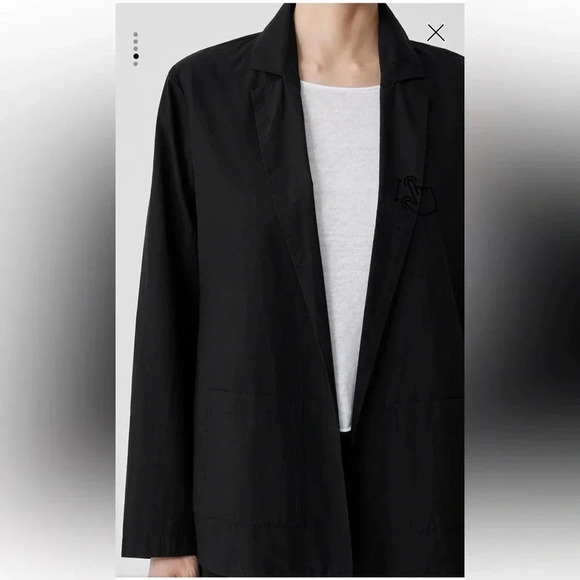 Eileen Fisher Washed Organic Cotton Poplin Blazer black large - Picture 2 of 7
